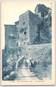 Eze France Vintage Postcard Old Street Scenic View Stone Buildings