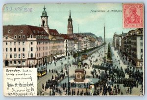 Dresden Saxony Germany Postcard Aerial View Main Street with Guard Post 1906