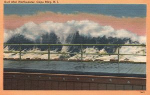 Vintage Postcard Surf After Northeaster Big Water Waves Cape May New Jersey NJ