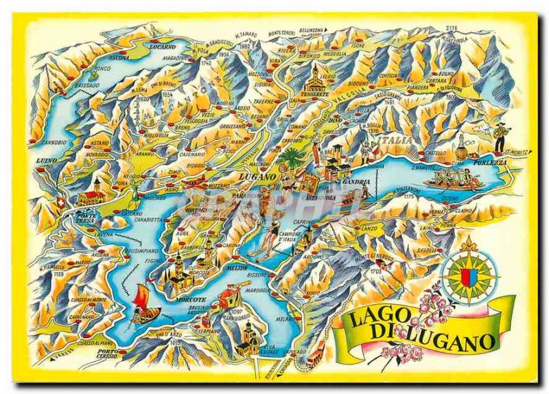 Modern Postcard Lago di Lugano