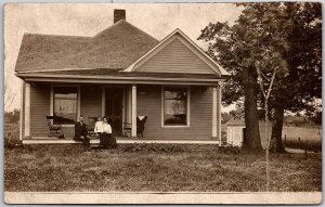 Photography Of Happy Family on Front Porch RPPC Real Photo Postcard