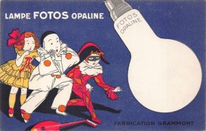 LAMPE FOTOS OPALINE LIGHT BULB CLOWNS GRAMMONT FRANCE ADVERTISING POSTCARD