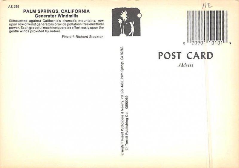 Generator Windmills Palm Springs California Postcard