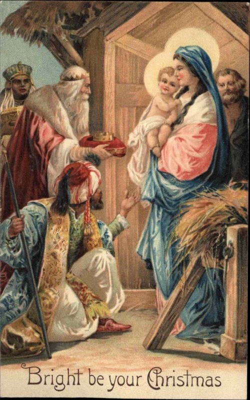 PFB 11060 Christmas Nativity Mary Jesus Wisemen Embossed c1910 Postcard
