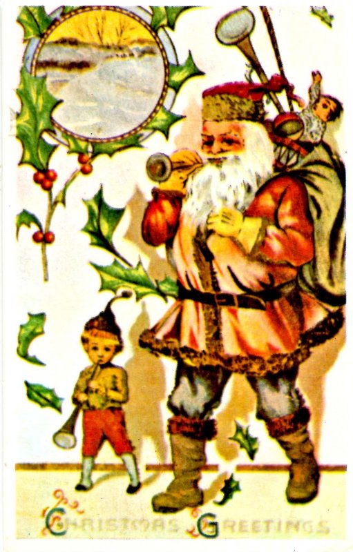 Greeting - Christmas. Santa Claus in Brown Coat  (Reproduction)