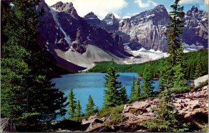 Moraine Lake Valley Ten Peaks Banff National Park Canadian Rockies Postcard VTG 