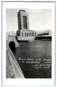 c1950's Power House With Ducks In Foreground Fort Peck MT RPPC Photo Postcard 