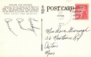 Postal Antigua 1957 sección de negocios Vista DE avión edificios Cheyenne Wyoming 