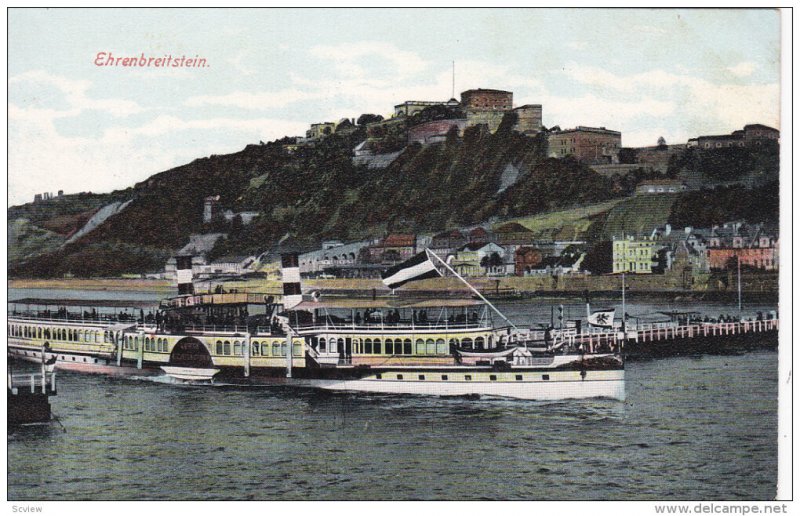 EHRENBREITSTEIN, Germany, 1900-1910's; General view, Steamship