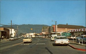 Brookings Oregon OR Classic 1960s Cars Street Scene Vintage Postcard