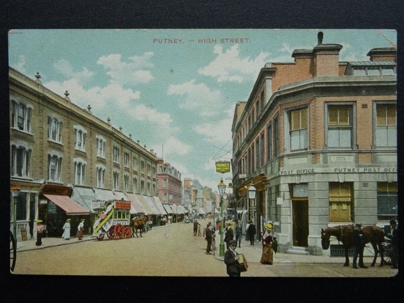 London PUTNEY High Street showing PUTNEY POST OFFICE c1905 Postcard
