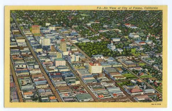 Air View of City of Fresno, California, CA, Linen