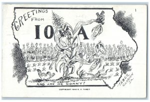 1945 Greetings From Iowa Corn Drawing Burlington Iowa IA Correspondence Postcard