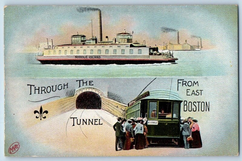 Boston Massachusetts Postcard Through The Tunnel Multiview 1910 Vintage Unposted