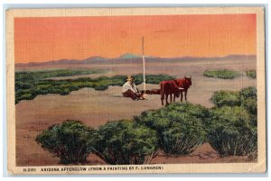 1945 Arizona After Glow Man Horses Fred Harvey Restaurants Arizona AZ Postcard