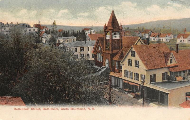 Bethlehem New Hampshire~Bethlehem Street Stores~Church~Homes~White Mts~1907 