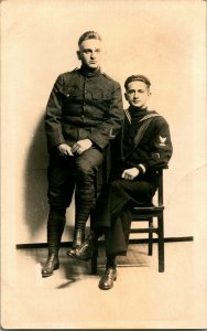 Vtg Véritable Photo Carte Postale 1910-30 Azo Studio Vue Brothers Armée & Navy