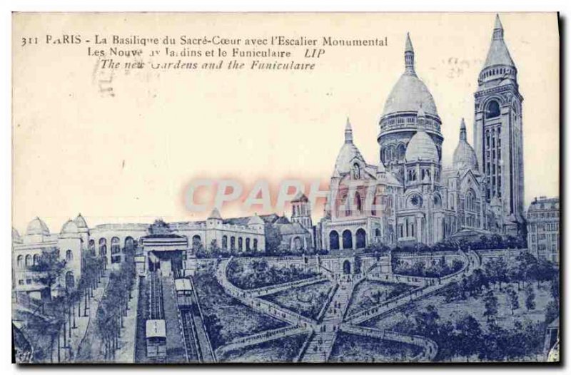 Old Postcard Paris The Sacre Coeur Basilica with the Monumental Staircase