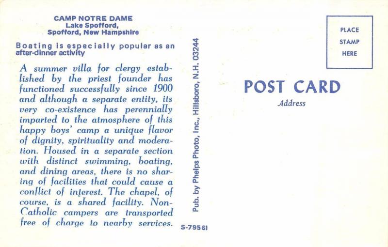 SPOFFORD, NH  New Hampshire     CAMP NOTRE DAME  Chapel Interior     Postcard