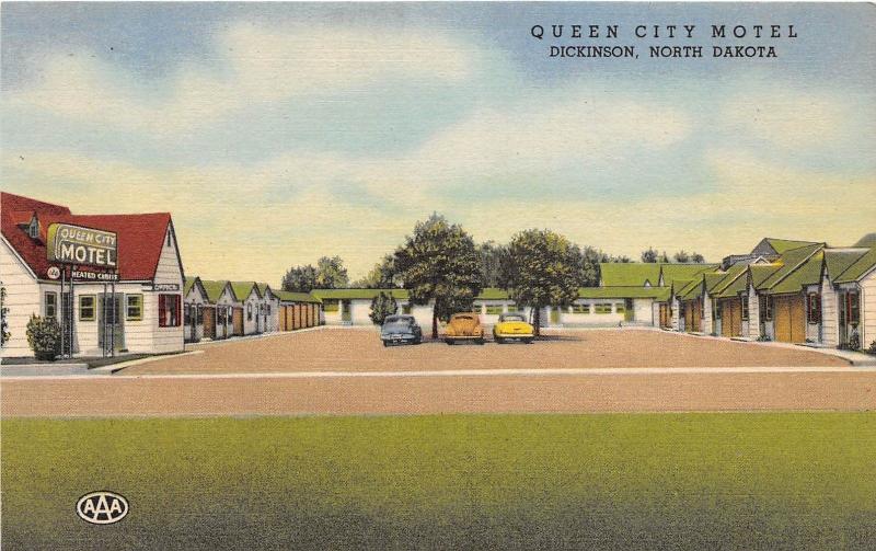 North Dakota ND Postcard Linen DICKINSON Queen City Motel Roadside