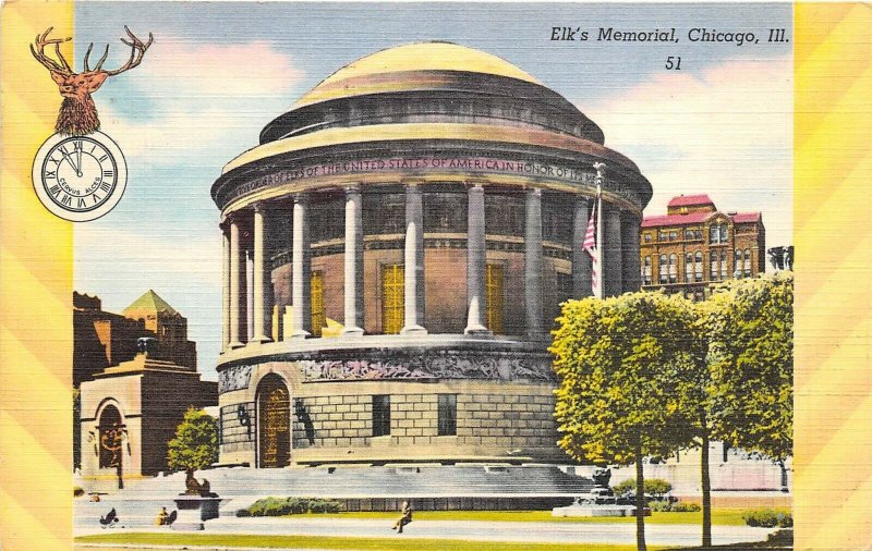 Chicago Illinois 1949 Postcard Elk's Memorial