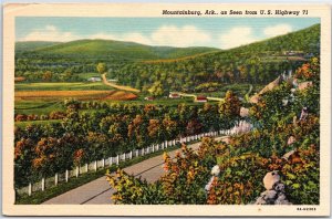 VINTAGE POSTCARD VIEW OF MOUNTAINBURG ARKANSAS AS SEEN FROM US HIGHWAY 71