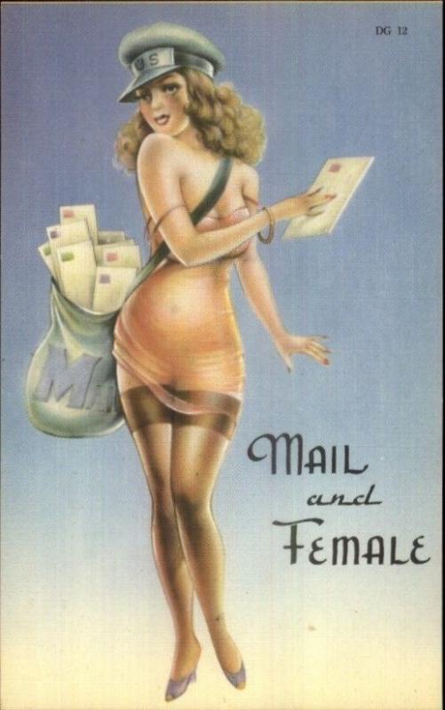 Sexy Woman Lingerie Mail Delivery Pinup Linen Postcard EXC COND