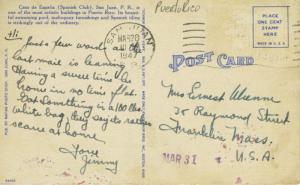 Casa De Espada En Puerto Rico San Juan Porto Rico 1947 Vintage Linen Postcard E5