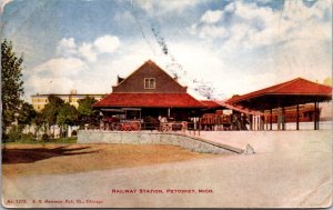 Postcard Railway Station Railroad Train Depot in Petoskey, Michigan