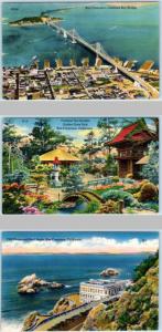 3 Postcards SAN FRANCISCO Bay Bridge, Oriental Tea Garden, Cliff House ca 1940s