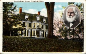 Postcard MA Berkshire County Pittsfield Longfellow's Home Fraternity 1923 H21