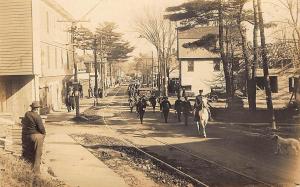 Old Orchard ME 4th of July Parade Police Horse Trolley Tracks RPPC Postcard