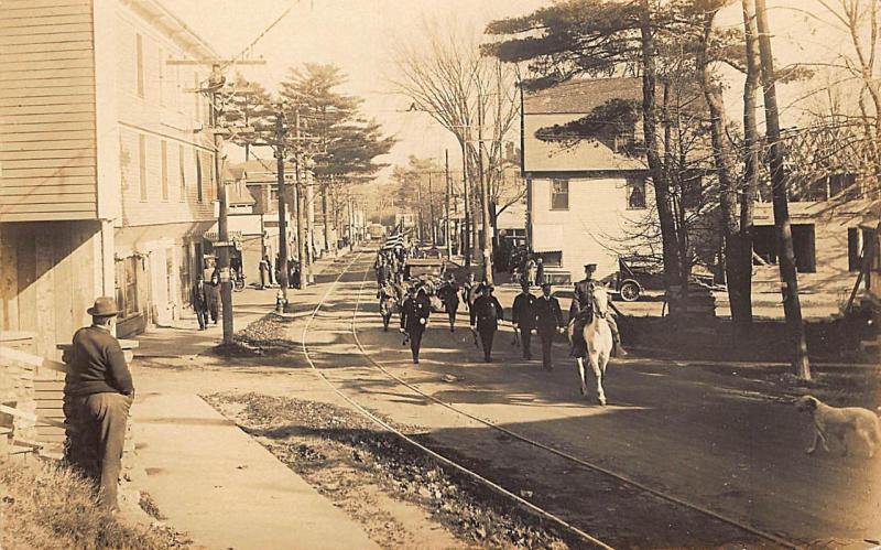 Old Orchard ME 4th of July Parade Police Horse Trolley Tracks RPPC Postcard