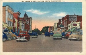 Postcard Georgia Thomasville Broad Street automobiles Asheville 23-13426