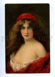 187295 Lady in RED by Angelo ASTI vintage Color LITHO PC