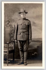 RPPC Attractive US Soldier In Uniform WW1 Era Studio Real Photo Postcard T22