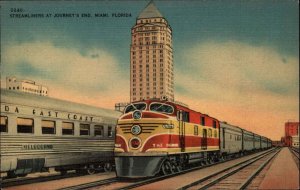 Miami Florida FL Train Station Streamliner c1930s-40s Linen Postcard