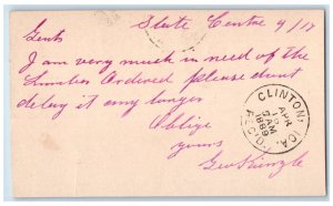 1889 Lumber Order Geushinzle State Center Iowa IA Clinton IA Postcard