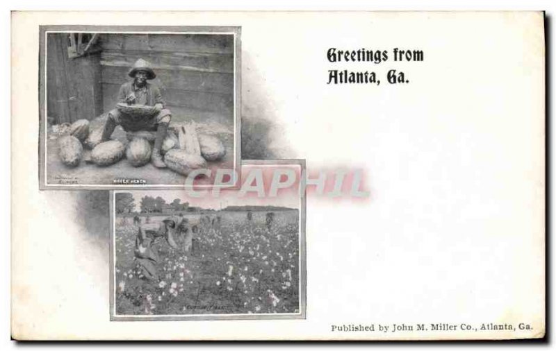 Old Postcard Negro Black Man Greetings from Atlanta Ga