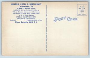 Postcard PA Strausstown Miller's Hotel The Forest Dining Room Vintage Linen E04