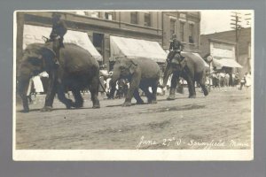 Springfield MINNESOTA RPPC 1910 CIRCUS PARADE Main Street ELEPHANTS Elephant