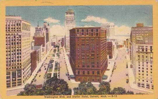 Michigan Detroit Washington Boulevard And Statler Hotel 1952