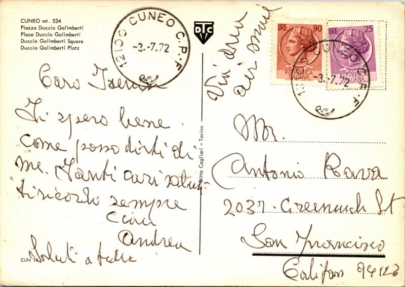 Postcard Italy Cuneo Duccion Galimberti Square