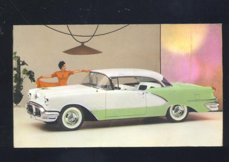 1955 OLDSMOBILE 98 LAWRENCEVILLE ILLINOIS CAR DEALER ADVERTISING POSTCARD