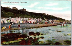 West End Bathing Ground Folkestone England Bathing Beach Postcard