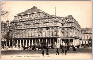 Paris Le Theatre-Francais France Front View Street Horse Carriage Postcard