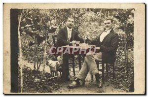 PHOTO CARD Men drinking coffee Dog