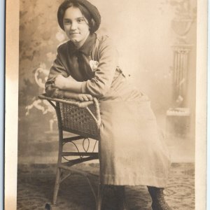 ID'd c1910s Young Lady Smirk RPPC Girl Smile Rasta Hat Photo Alta English A156