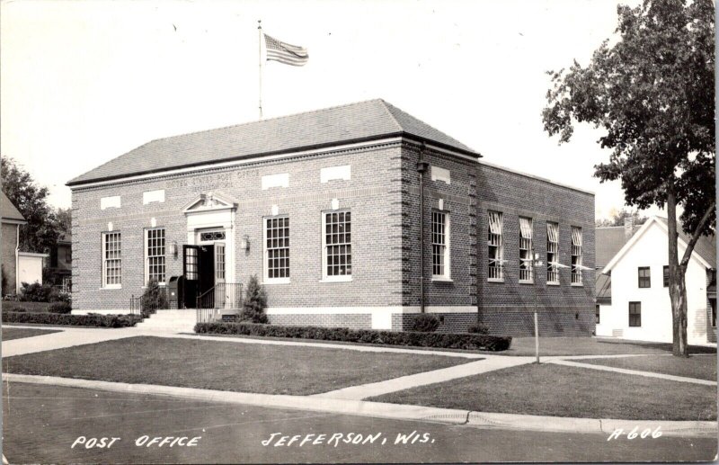 Real Photo Postcard Post Office in Jefferson, Wisconsin