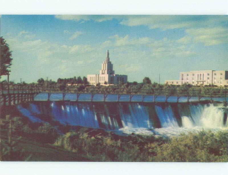 Unused Pre-1980 MORMON TEMPLE AT THE WATERFALL Idaho Falls Idaho ID E4143